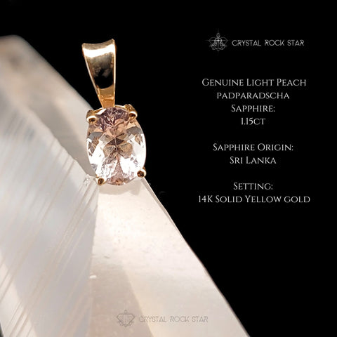 Light Peach Sapphire Dainty 14K Solid Gold Pendant