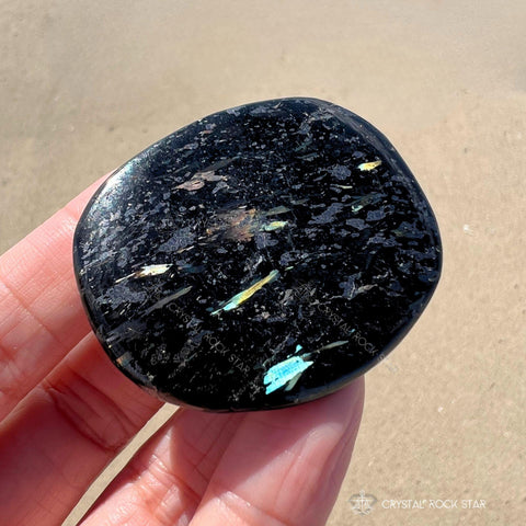 Rare Rainbow Flash Nuummite Palm Stone 1.9"