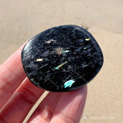 Rare Rainbow Flash Nuummite Palm Stone 1.9"