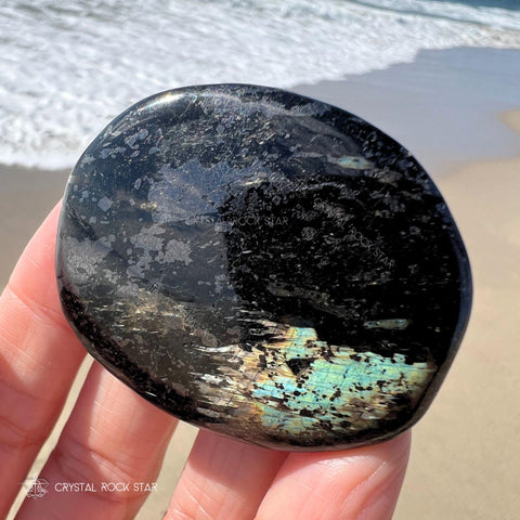 Premium Greenland Nuummite Flashy Palm Stone