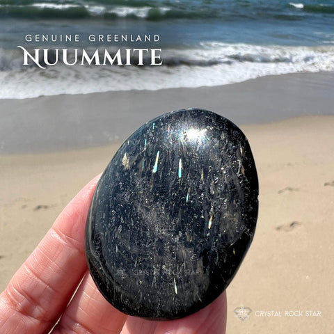 Rare Blue Shooting Star Flash Nuummite Palm Stone 1.9"