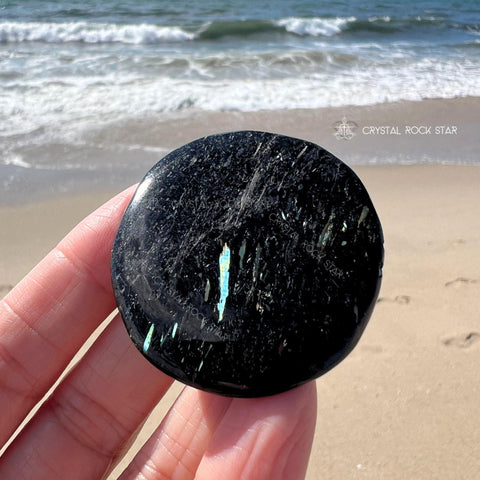 Rare Blue Shooting Star Flash Nuummite Palm Stone 1.9"