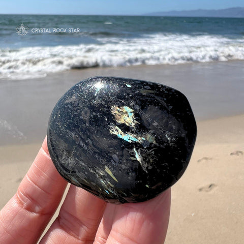 Genuine Greenland Nuummite Palm Stone 1.9"