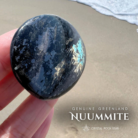 Premium Greenland Nuummite Flashy Palm Stone