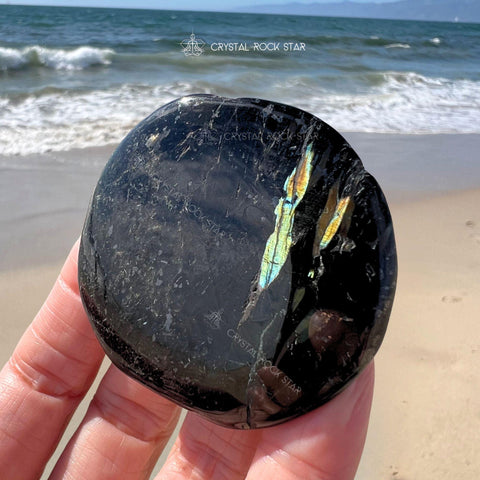 Flashy Greenland Nuummite Palm Stone 2"