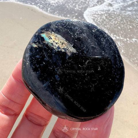 Genuine Nuummite Empath Protection Palm Stone 2"