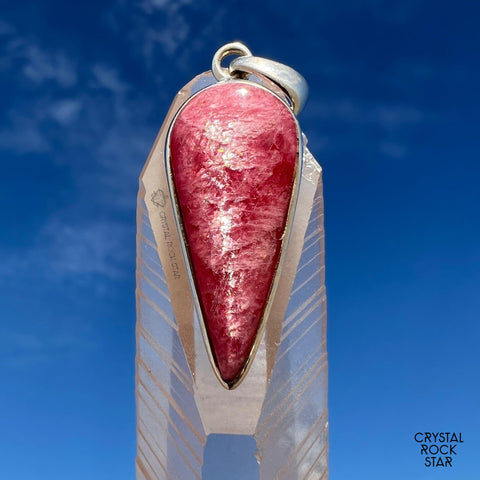Rare Shimmery Gem Rhodonite Silver Pendant