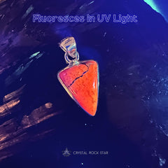 Tugtupite Triangle Silver Pendant - UV Reactive