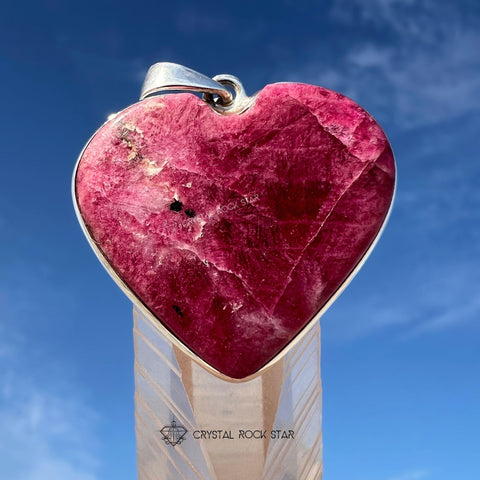 Reserved - Rare Tugtupite Heart Silver Pendant