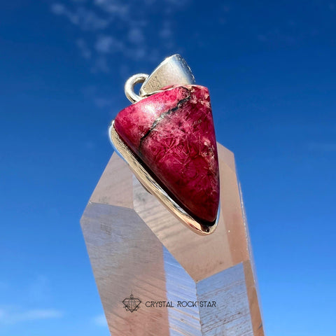 Tugtupite Triangle Silver Pendant - UV Reactive