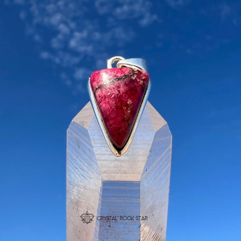 Tugtupite Triangle Silver Pendant - UV Reactive