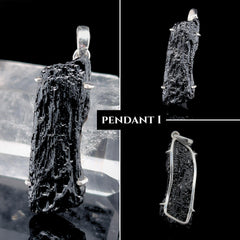 Raw Black Tektite Sterling Silver Pendant