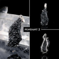 Raw Black Tektite Sterling Silver Pendant