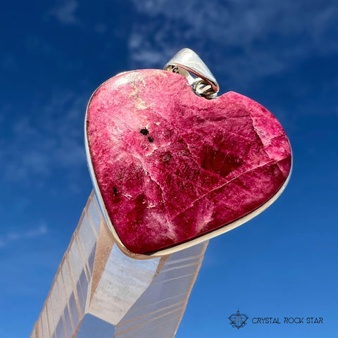 Reserved - Rare Tugtupite Heart Silver Pendant