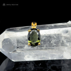 Moldavite Gold Pendant Genuine Faceted Oval