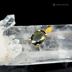 Moldavite Gold Pendant Genuine Faceted Oval