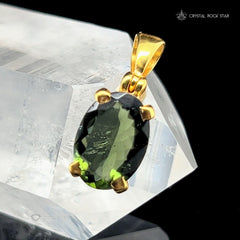 Moldavite Gold Pendant Genuine Faceted Oval