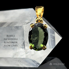 Moldavite Gold Pendant Genuine Faceted Oval