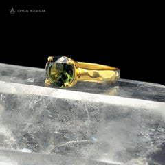 Genuine Moldavite Gold Ring Round Faceted Size 8