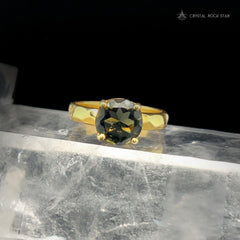 Genuine Moldavite Gold Ring Round Faceted Size 8