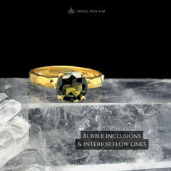 Genuine Moldavite Gold Ring Round Faceted Size 8
