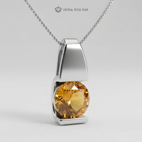 Natural Round Citrine Sterling Silver Necklace