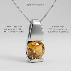 Natural Round Citrine Sterling Silver Necklace