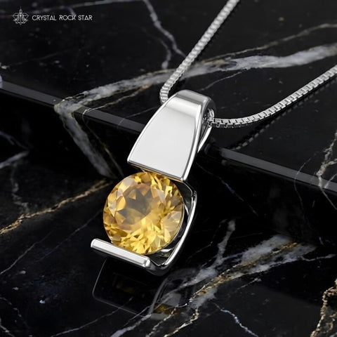 Natural Round Citrine Sterling Silver Necklace
