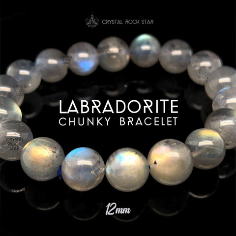 Labradorite Bracelet 12mm Beads 7.25" - 7.5"