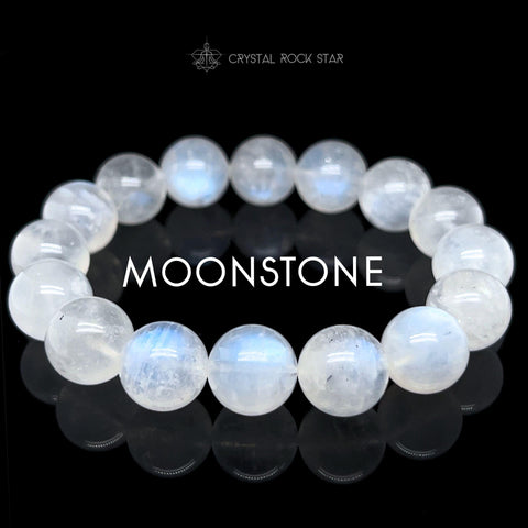 Blue Moonstone 13mm Beaded Bracelet 7"