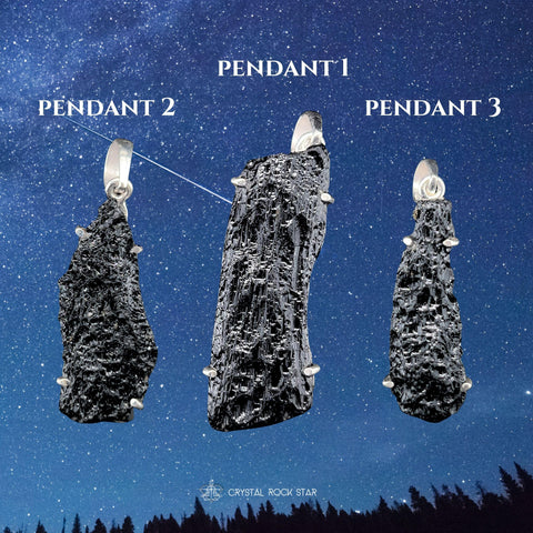 Raw Black Tektite Sterling Silver Pendant