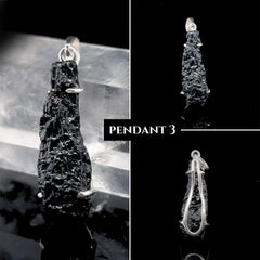 Raw Black Tektite Sterling Silver Pendant