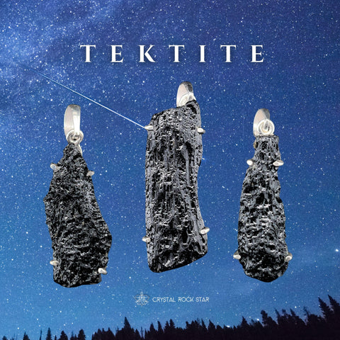 Raw Black Tektite Sterling Silver Pendant