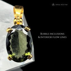 Moldavite Gold Pendant Genuine Faceted Oval