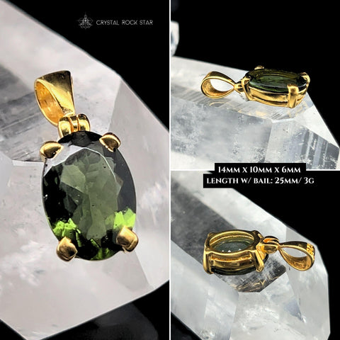 Moldavite Gold Pendant Genuine Faceted Oval
