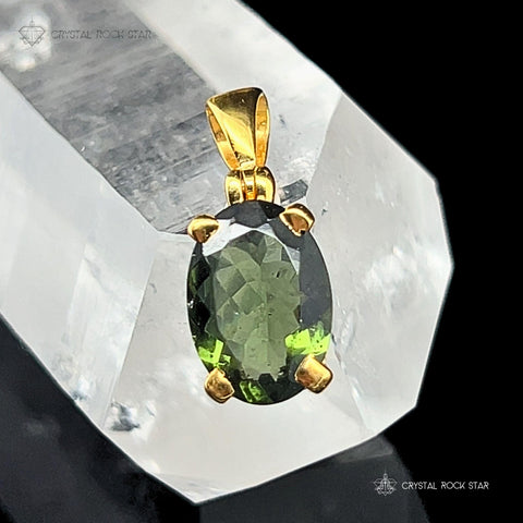 Moldavite Gold Pendant Genuine Faceted Oval