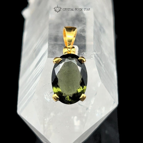 Moldavite Gold Pendant Genuine Faceted Oval
