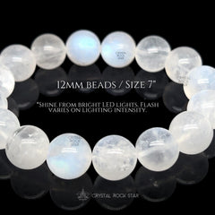 Blue Moonstone Bracelet 12mm Beads 7"