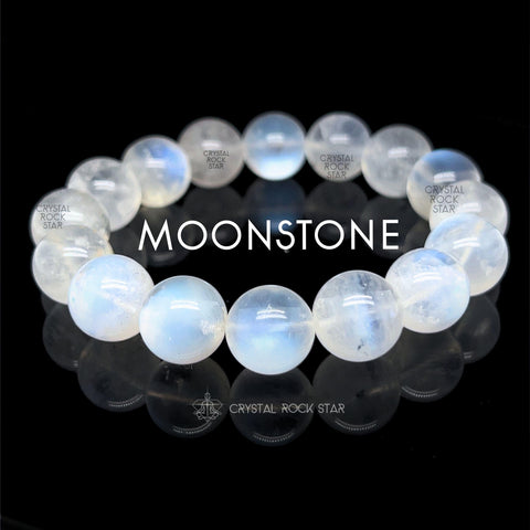 Blue Moonstone Beaded Bracelet 12mm 7"