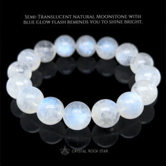 Blue Moonstone 13mm Beaded Bracelet 7"