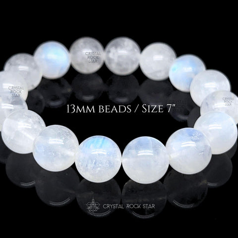 Blue Moonstone 13mm Beaded Bracelet 7"