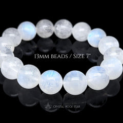 Blue Moonstone 13mm Beaded Bracelet 7"