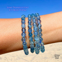 Blue Topaz Beaded Stretch Bracelet 6mm Top Quality