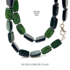 Icy Greenland Jade Silver Beaded Necklace 18"