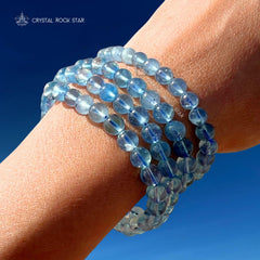 Blue Topaz Beaded Stretch Bracelet 6mm Top Quality