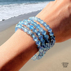 Blue Topaz Beaded Stretch Bracelet 6mm Top Quality