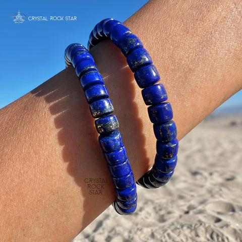 Lapis Lazuli Barrel Bead Stretch Bracelet 7mm