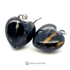 Flashy Greenland Nuummite Heart Silver Earrings