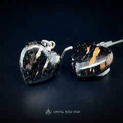 Flashy Greenland Nuummite Heart Silver Earrings