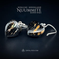 Flashy Greenland Nuummite Heart Silver Earrings